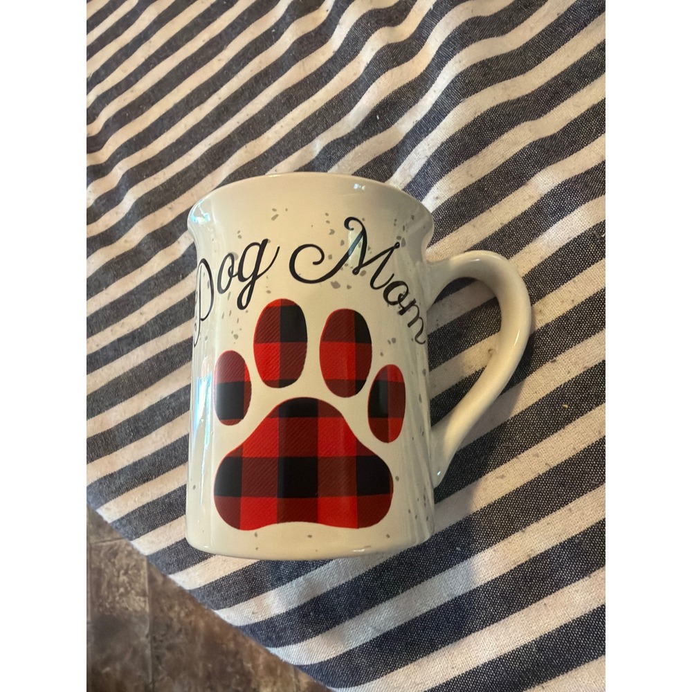 Country Living Our Name Is Mud Dog Mom Happy Howl-idays Plaid Paw Mug White Red